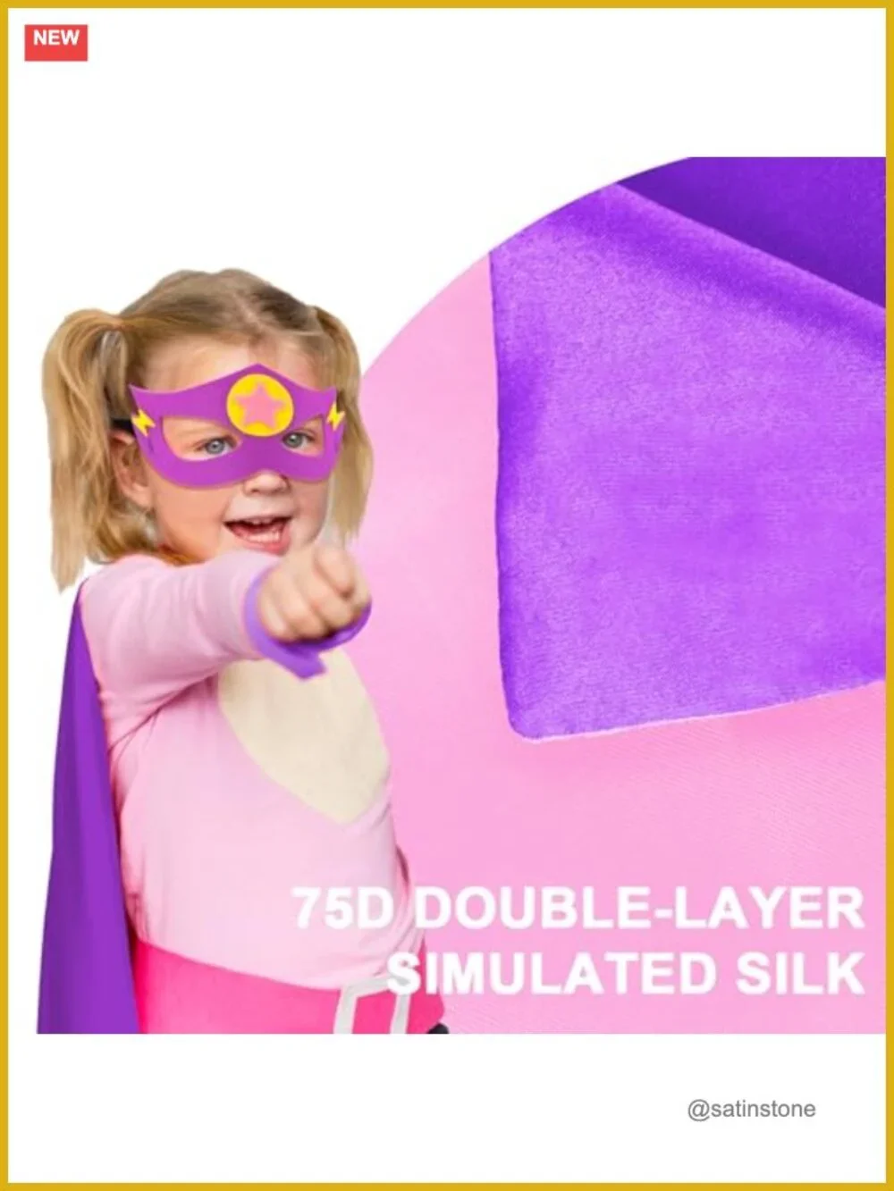 Kids Superhero Cape & Mask Set with Wristbands and DIY Felt Stars, Reversible,